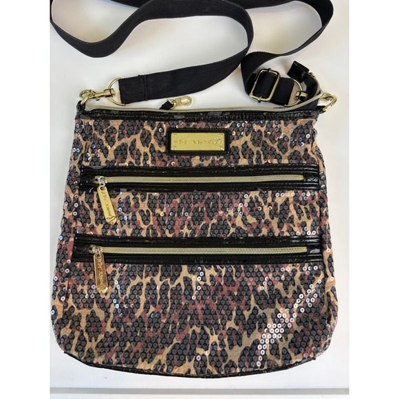 Betsey Johnson Handbags - Betsey Johnson Leopard Print Sequin Crossbody Bag Gold Hardware Brown Black